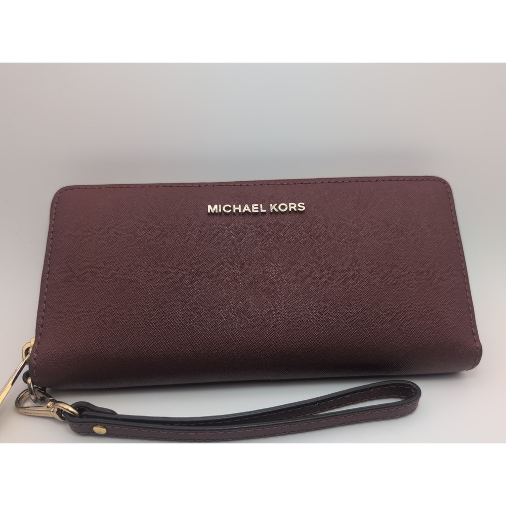 Michael Kors Brown/ Red Clay Color Leather Wristlet Clutch